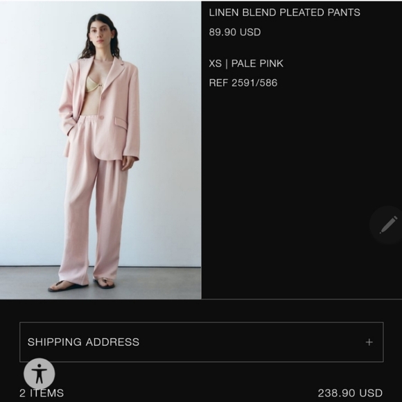 Linen blend suit blazer and pleated pants pink Zara size XS - Picture 3 of 7